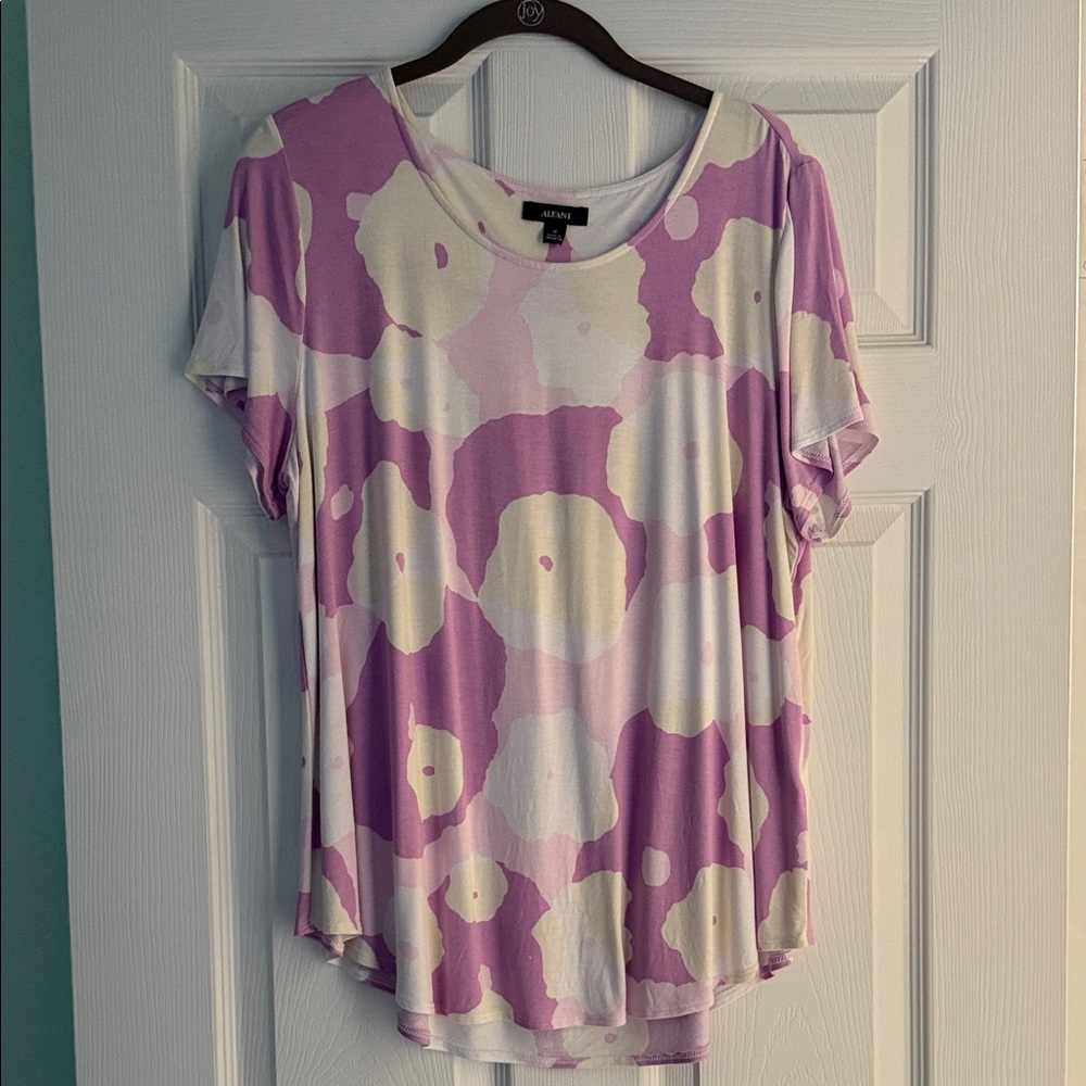 Alfani Purple and Cream Short Sleeve Tee